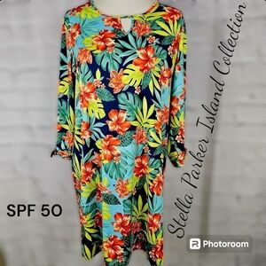 Stella Parker Island Collection SPF 50 NWT L Tropical Floral Print 3/4 Sleeve